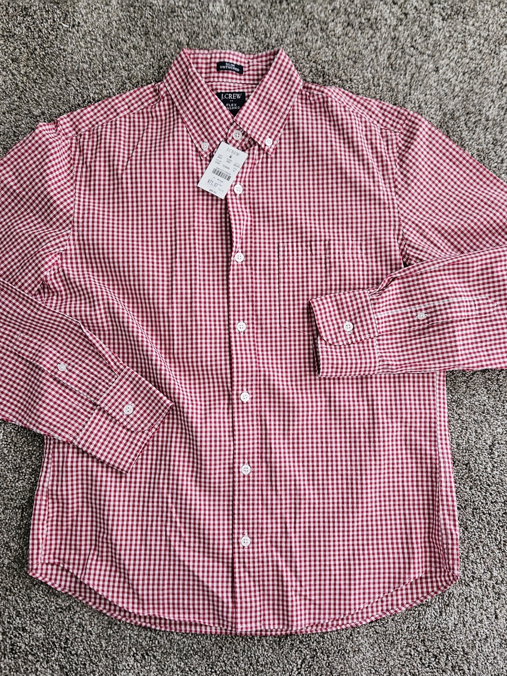 J. Crew Red White Gingham Slim Untucked Flex Washed Button Up Shirt M